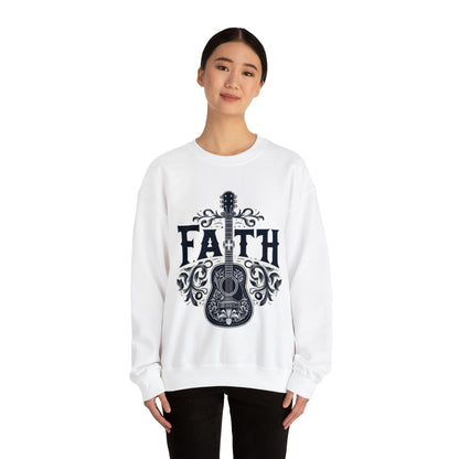 Guitar Cross Faith - Christian Gift, Love and Grace, Faithful, Jesus - Unisex Heavy Blend™ Crewneck Sweatshirt