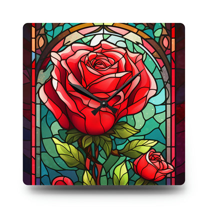 Stained Glass Flower Rose Design - Acrylic Wall Clock