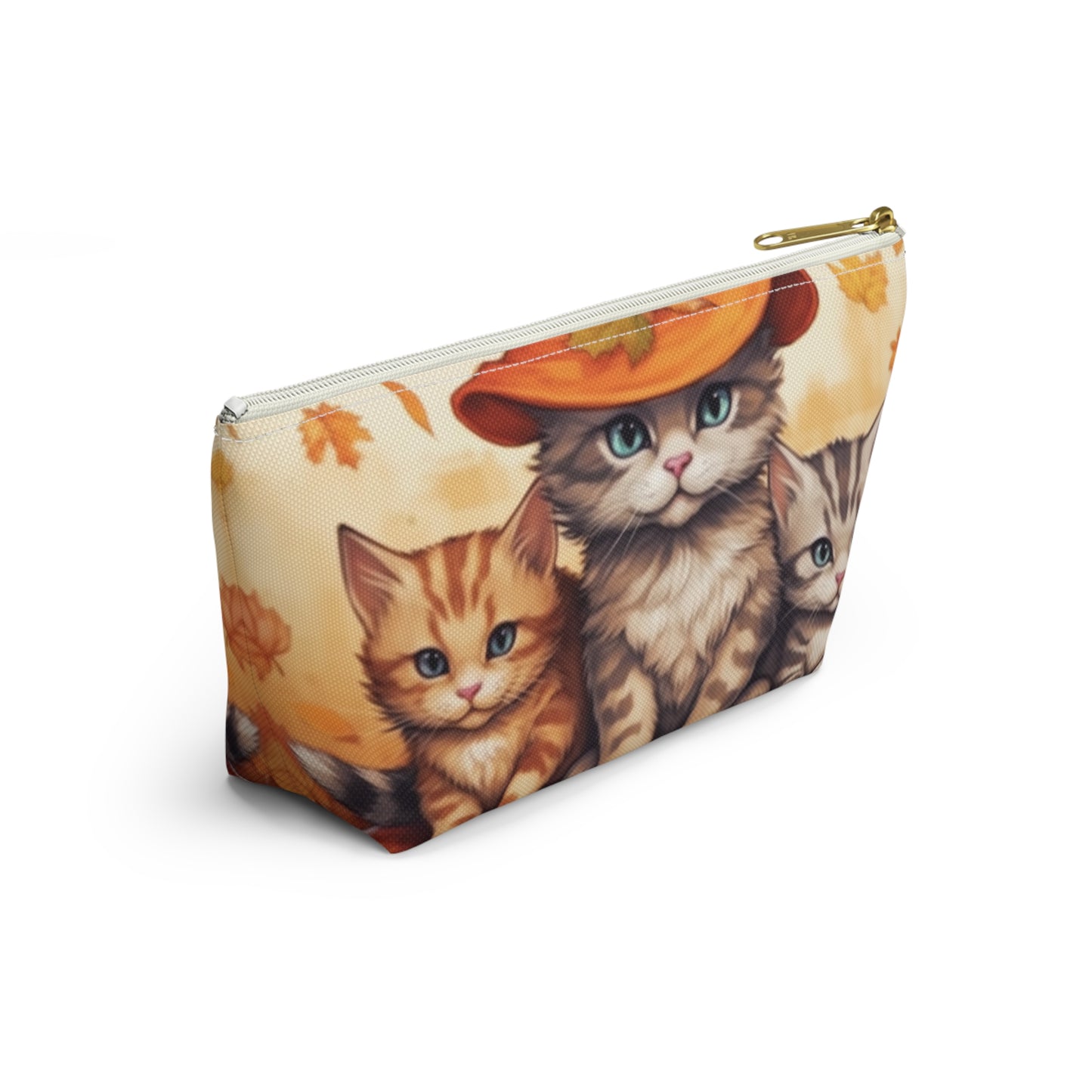 Kitty Cat Kittens Halloween - Cute Furries on Pumpkin - Festive Feline Decor - Accessory Pouch w T-bottom