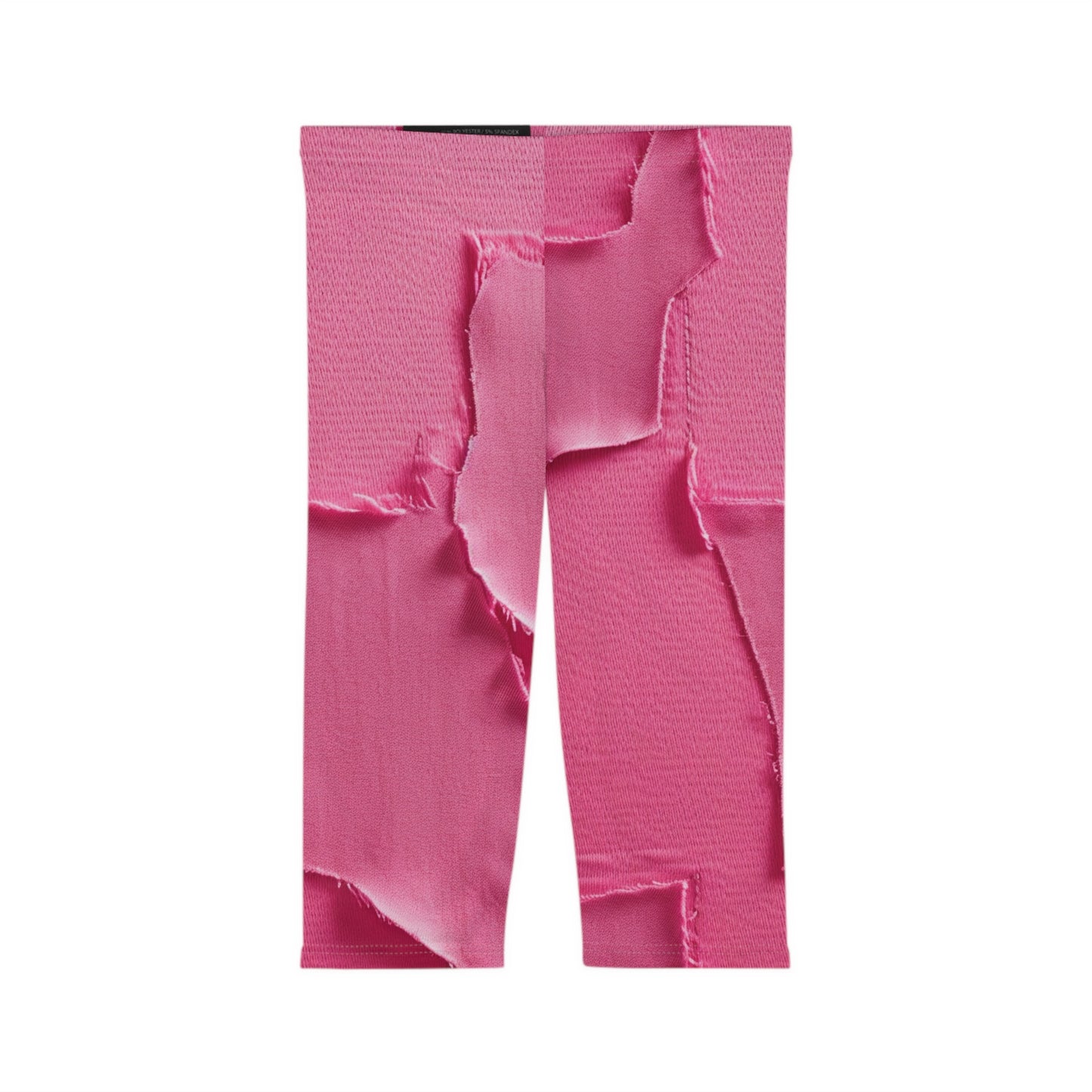 Distressed Neon Pink: Edgy, Ripped Denim-Inspired Doll Fabric - Women’s Capri Leggings (AOP)