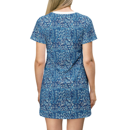 Sea Twig Blue Faux Wrap T-Shirt Dress (AOP)