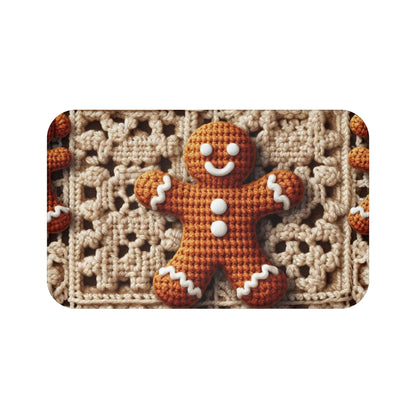 Rustic Gingerbread Delights: Christmas Crochet Gingerbread Men on Classic Beige Granny Squares - Bath Mat