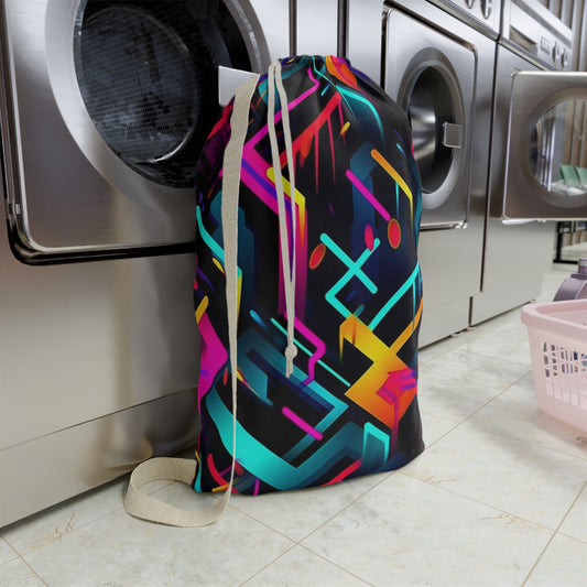 Vibrant Trendy Neon Abstract Geometric Pattern Design Laundry Bag