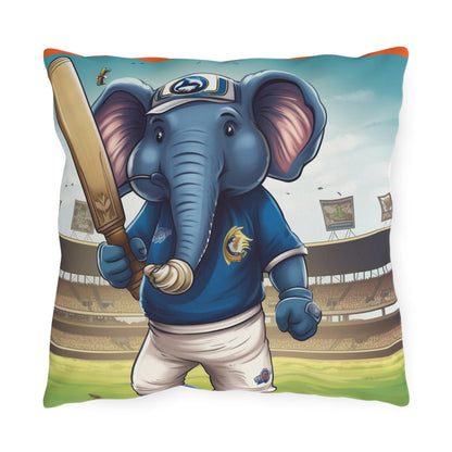 India Elephant Cricket Sport Star: Pitch, Run, Stump Game - Animated Charm - Outdoor Pillows