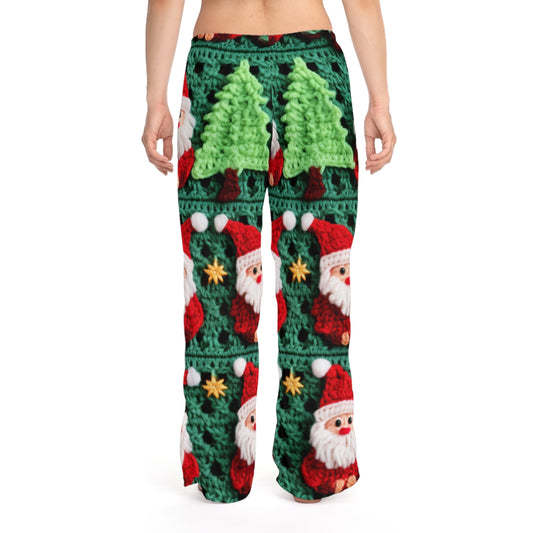 Patrón de ganchillo de Papá Noel, diseño navideño, decoración festiva, motivo de Papá Noel. Perfecto para la celebración navideña: pantalones de pijama para mujer (AOP) 