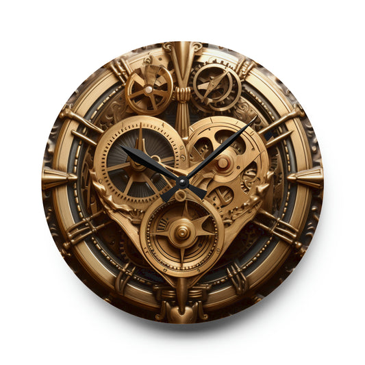 Gold Heart Valentine Steampunk Clock Design, Acrylic Wall Clock