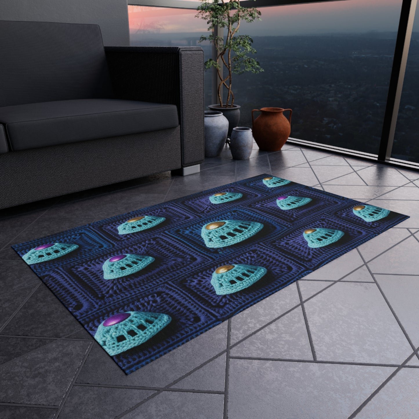 Spaceship UFO Crochet - Galactic Travel Ship - Alien Craft - Flying Saucer - Outdoor Rug