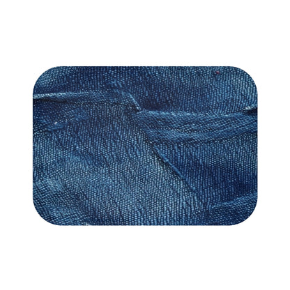 Dark Blue: Distressed Denim-Inspired Fabric Design - Bath Mat