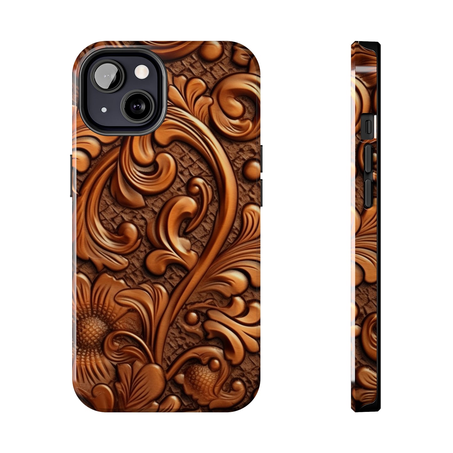 Leather Flower Cognac Classic Brown Timeless American Cowboy Design - Tough Phone Cases