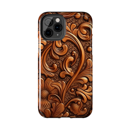 Leather Flower Cognac Classic Brown Timeless American Cowboy Design - Tough Phone Cases