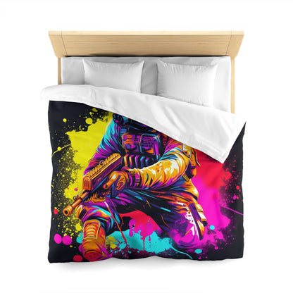 Paintball Action Sport: Player in Battle, Paint Splatter - Microfiber Duvet Cover