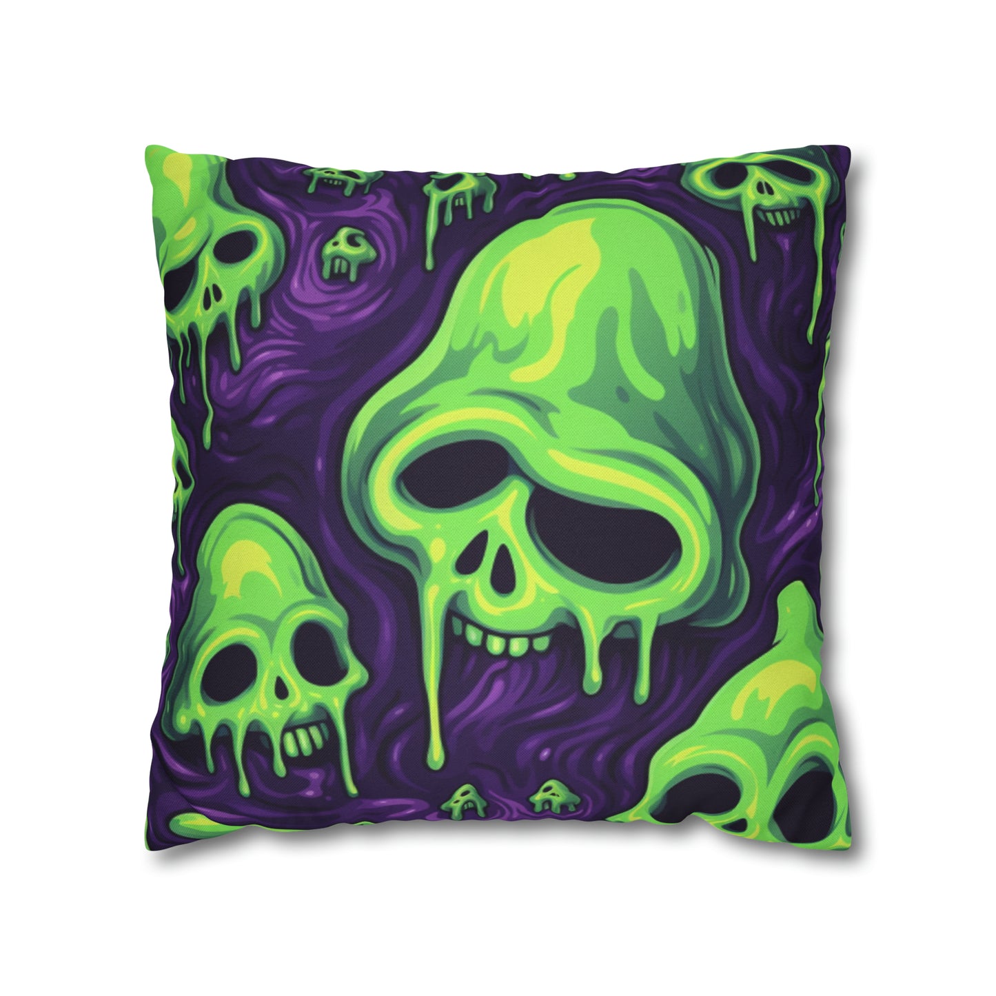 Halloween Slime Skull Green Skeletons Scary Horror Pattern - Spun Polyester Square Pillow Case