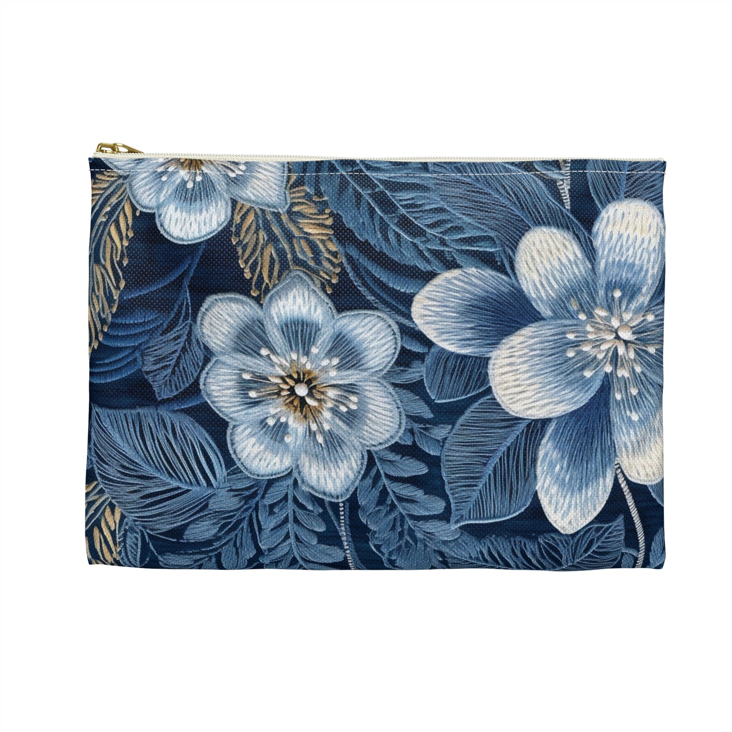 Flower Blossom Embroidery Floral on Denim Style - Accessory Pouch