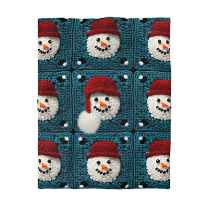 Snowman Crochet Craft, Festive Yuletide Cheer, Winter Wonderland - Microfiber Duvet Cover