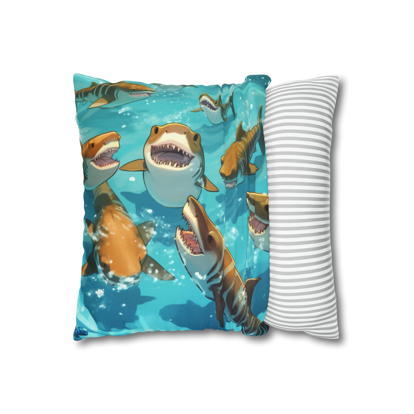 Tiger Shark: Ocean Marine Wildlife - Underwater - Spun Polyester Square Pillow Case