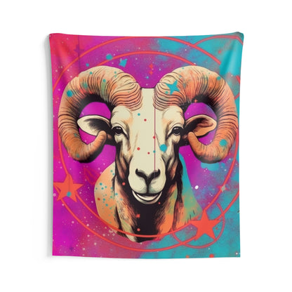 Pop Art Aries Constellation - Vibrant Zodiac Ram Symbol - Indoor Wall Tapestries