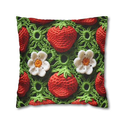 Strawberry Field Crochet - Forever Forest Greens - Fruit Berry Harvest Crop - Spun Polyester Square Pillow Case