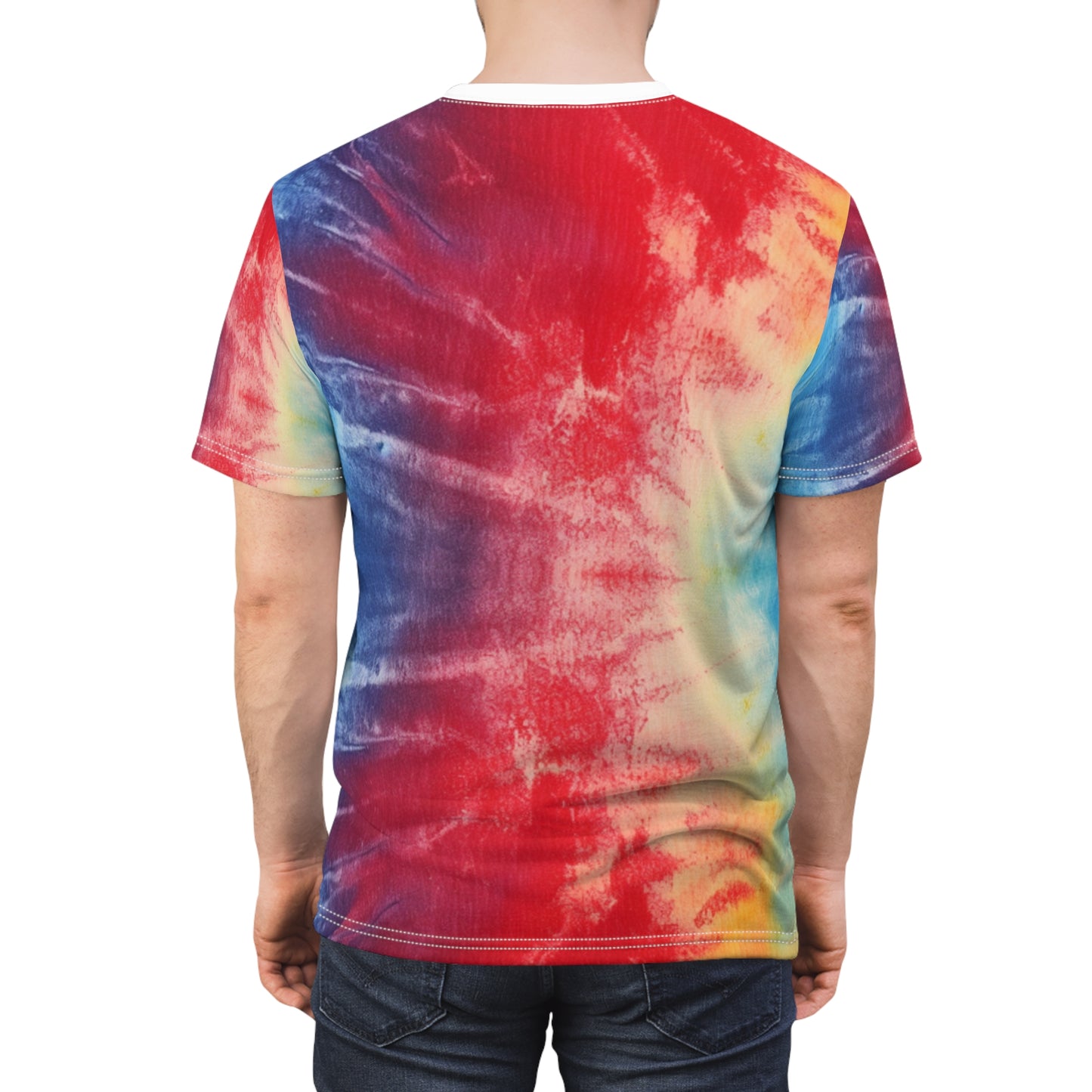 Rainbow Tie-Dye Denim: Vibrant Multi-Color, Fabric Design Spectacle - Unisex Cut & Sew Tee (AOP)