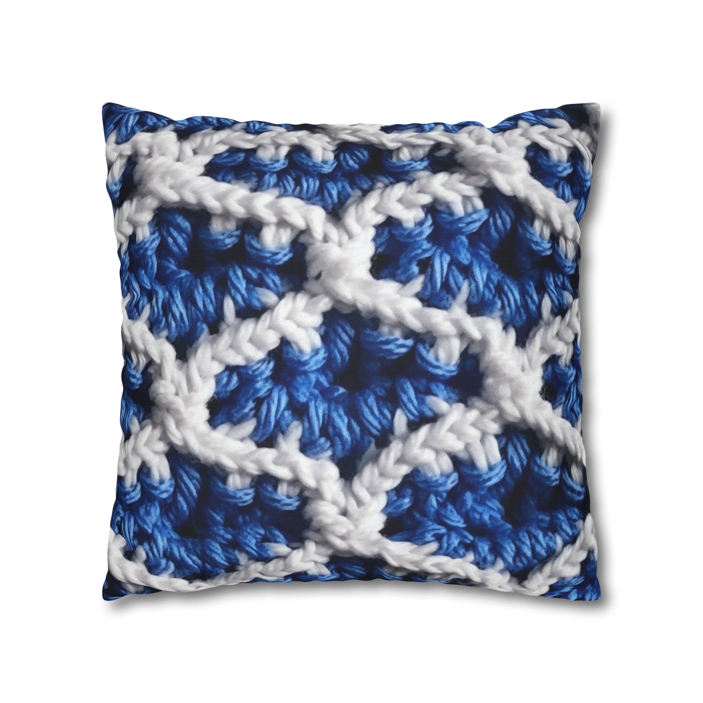 Blueberry Blue Crochet, White Accents, Classic Textured Pattern - Spun Polyester Square Pillow Case