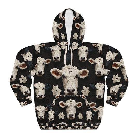 Crochet Cow Pattern Farm Animal Fabric Style - Unisex Pullover Hoodie (AOP)