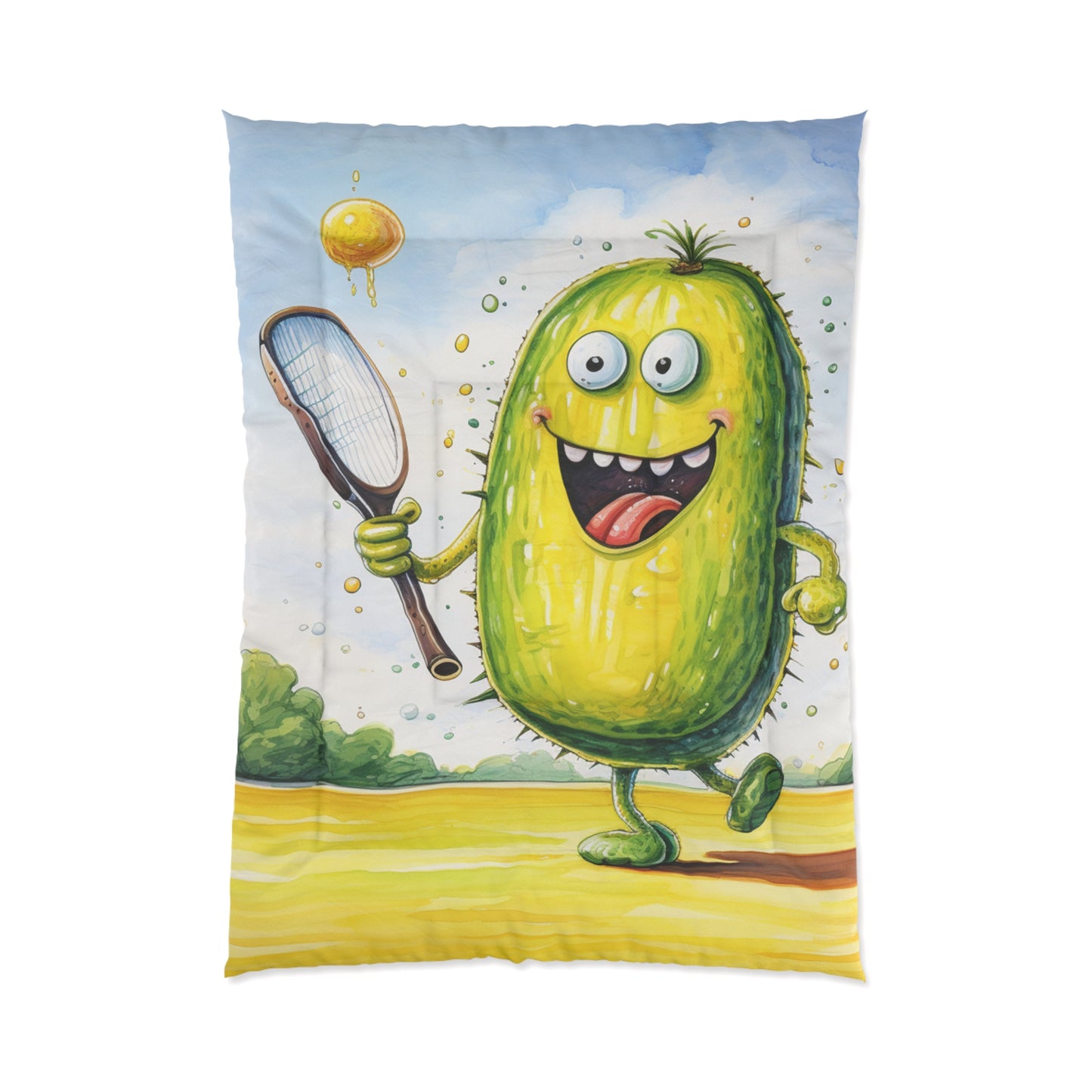 Pickleball Sport: Athletic Pickle Playing Game with Net and Paddle - Bed Comforter