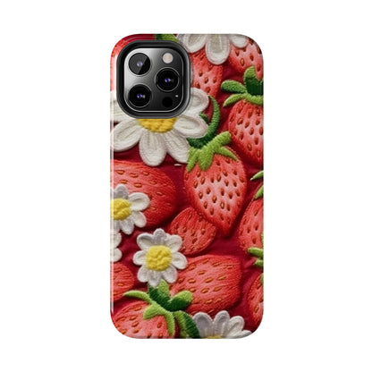 Strawberry Strawberries Embroidery Design - Fresh Pick Red Berry Sweet Fruit - Tough Phone Cases