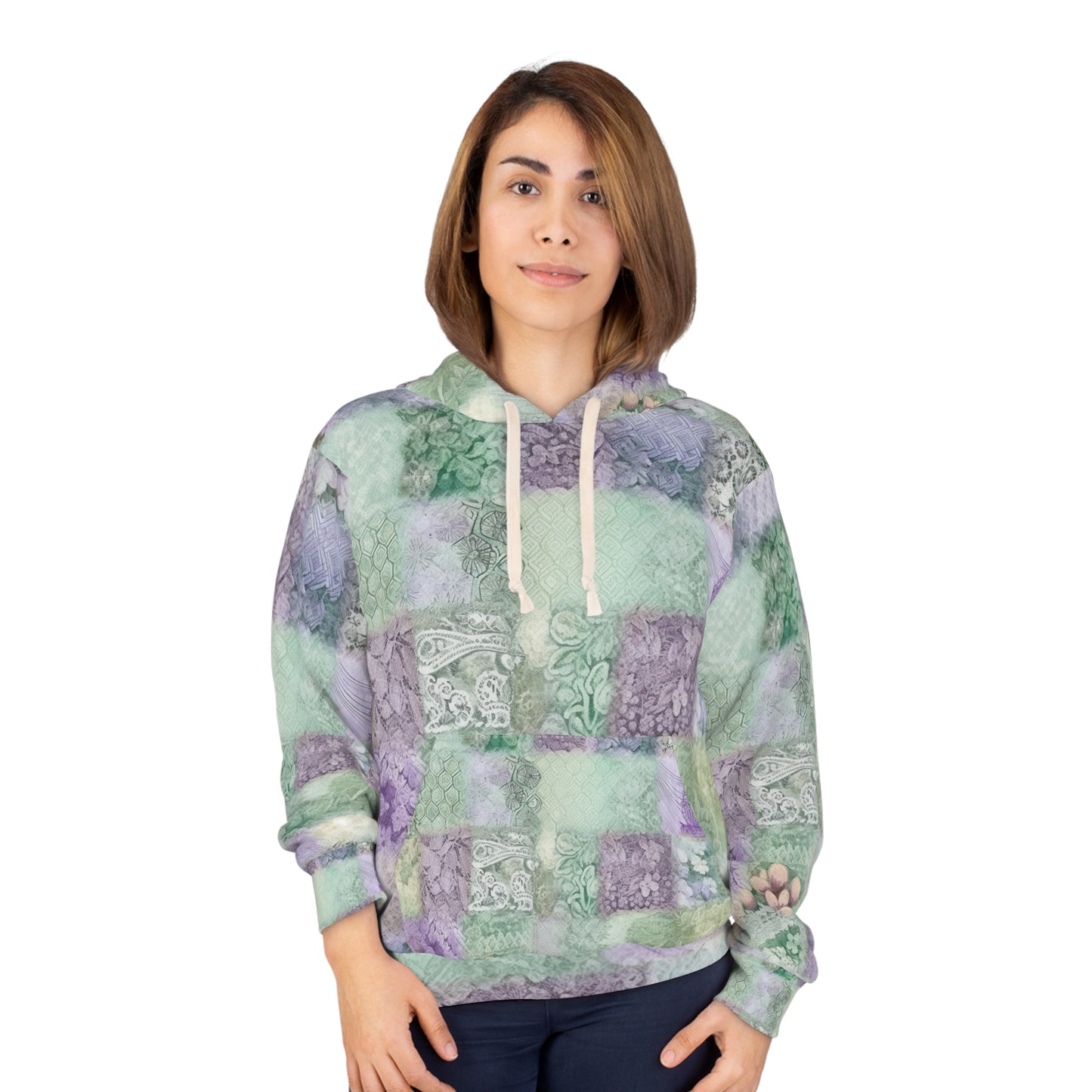 Medley Patchwork - Muted Pastels, Gingham & Lace, Boho Paisley Mix, Quilted Aesthetic Design - Unisex Pullover Hoodie (AOP)