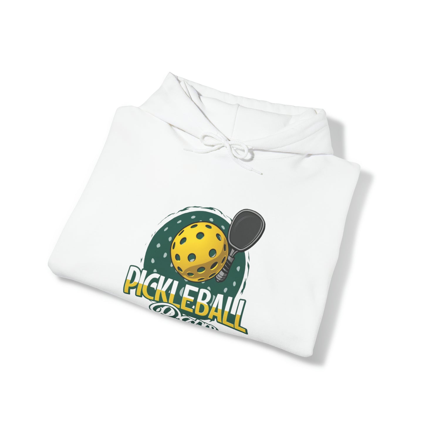 Pickleball Day Celebration Design with Whimsical Ball and Paddle Illustration - Unisex Heavy Blend™ Hooded Sweatshirt