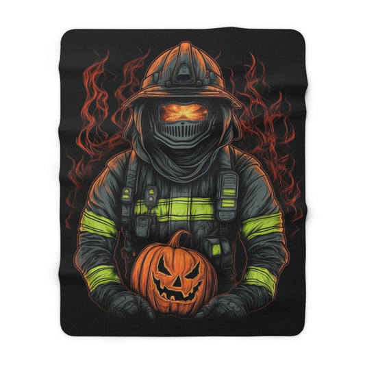 Firefighter Spooky Alert: Facing Haunted Halloween Spirits Scary Fire Pumpkin - Sherpa Fleece Blanket