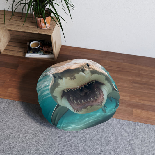 Bull Shark: River Monster Menace - Realistic Dark Water Predator - Tufted Floor Pillow, Round
