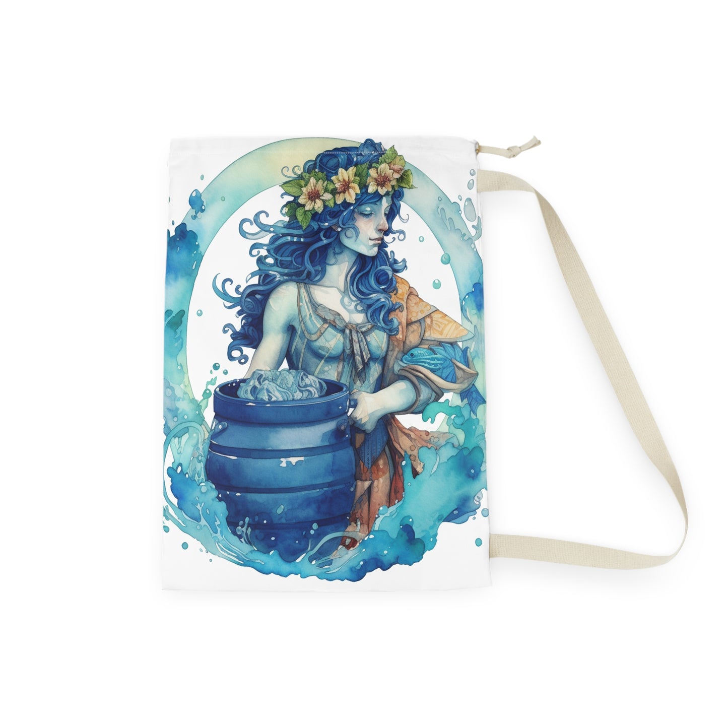 Artistic Aquarius Zodiac - Watercolor Water-Bearer Depiction - Laundry Bag