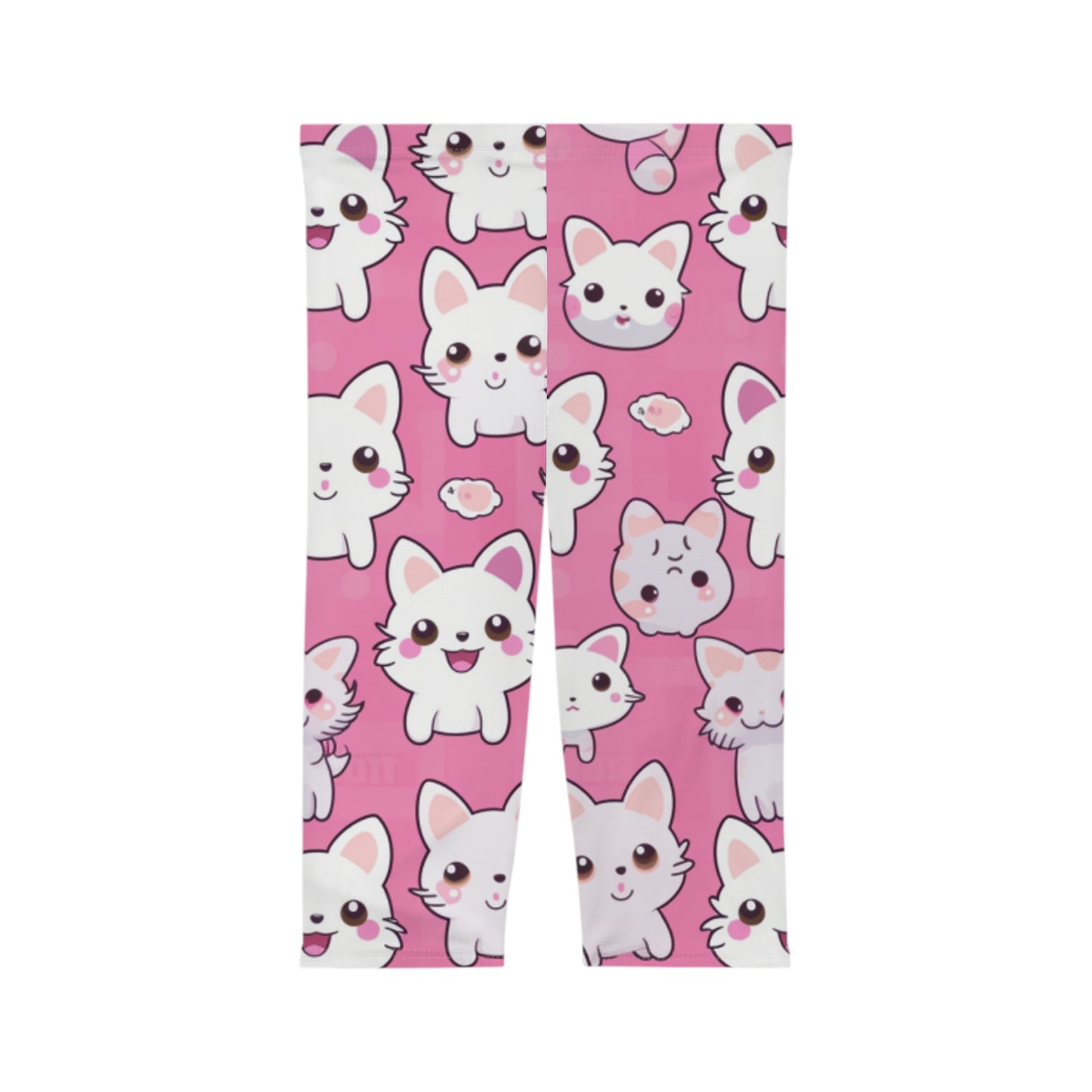 Adorable Cartoon-Style Anime Kitten, Cat, Kitty Pattern - Cute and Colorful - Women’s Capri Leggings (AOP)