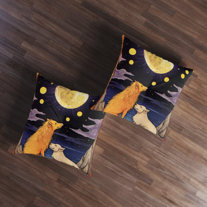 Moon Tarot Card Art - Embrace Your Intuition and Dreams - Tufted Floor Pillow, Square