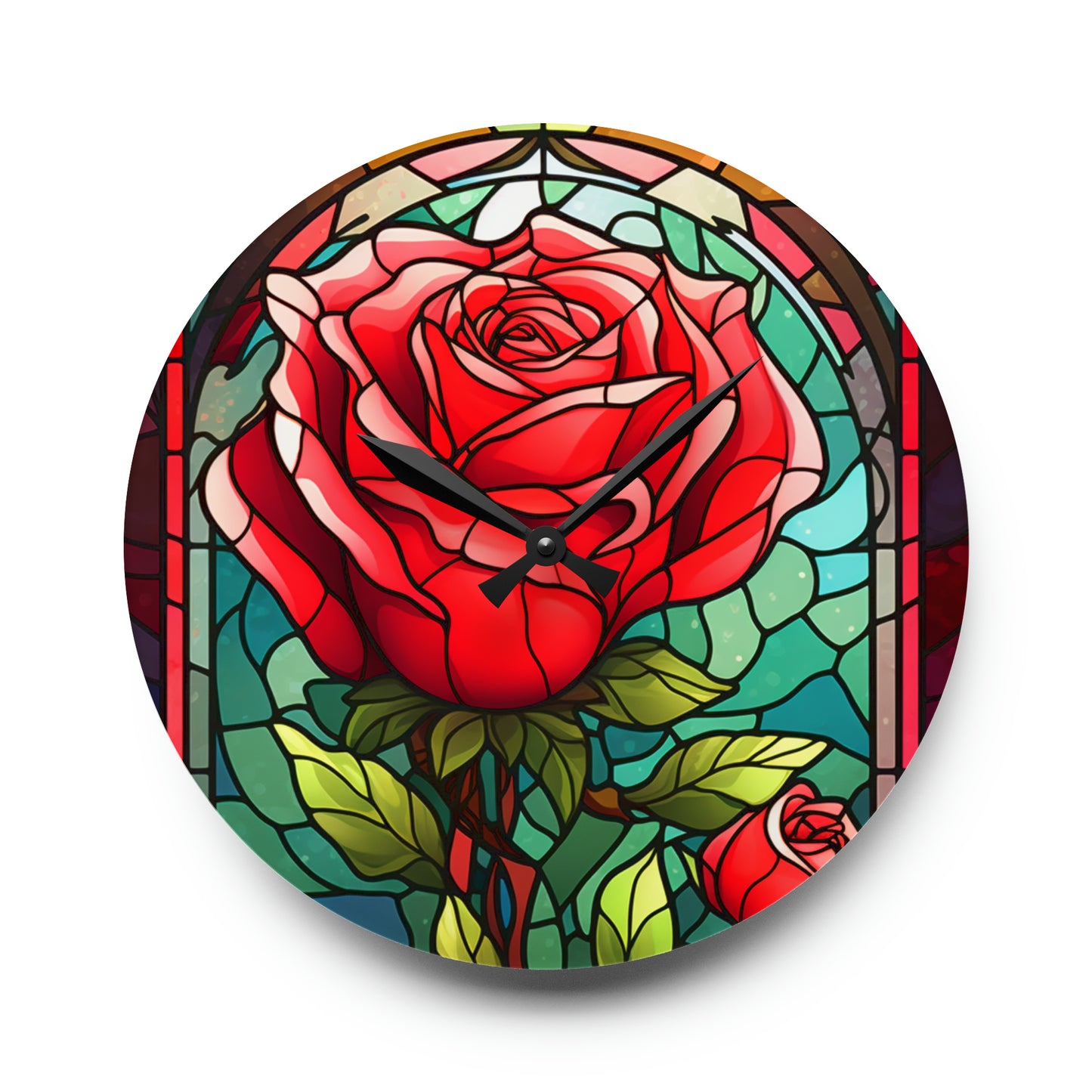 Stained Glass Flower Rose Design - Acrylic Wall Clock