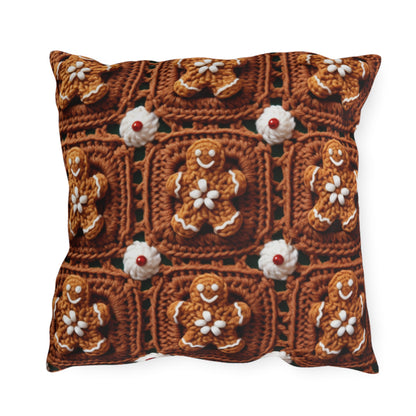 Gingerbread Man Crochet, Classic Christmas Cookie Design, Festive Yuletide Craft. Holiday Decor - Outdoor Pillows