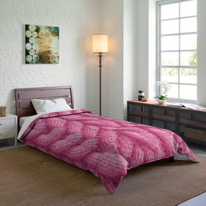 Blush Knit: Soft Hot Pink Palette Textured Fabric Design - Bed Comforter