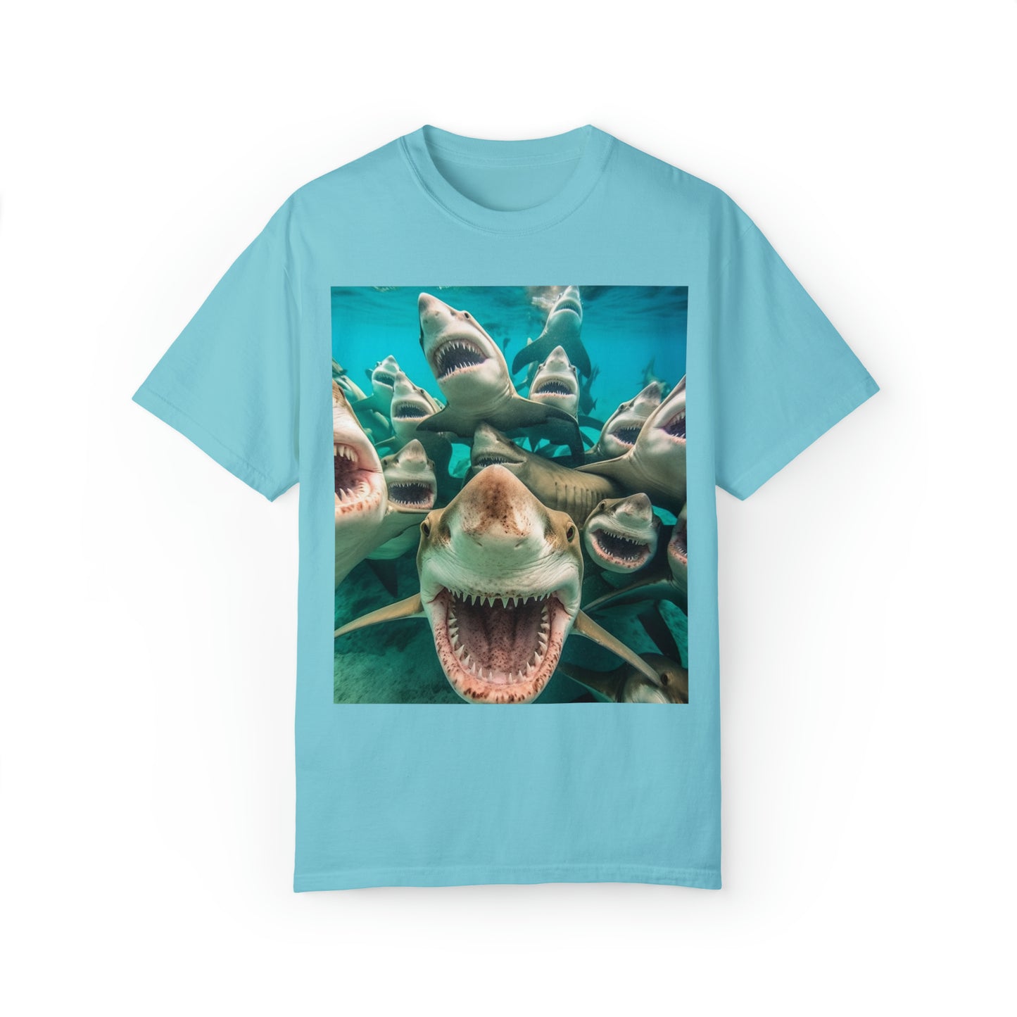 Laughing Lemon Sharks: Joyful Sea Jaws Ocean Deep - Unisex Garment-Dyed T-shirt