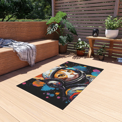 Astro Cat Adventure Feline - Pop Art, Floating in Cosmic Space - Outdoor Rug