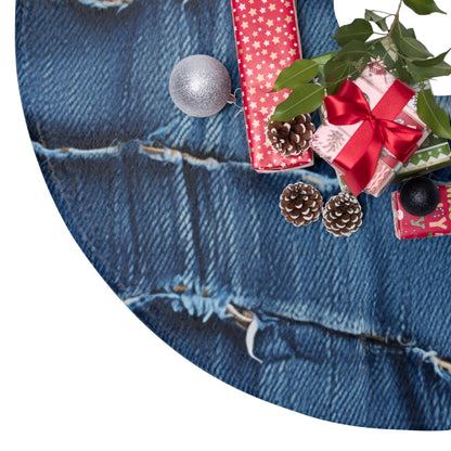 Midnight Blue Distressed Denim: Rugged, Torn & Stylish Design - Christmas Tree Skirts