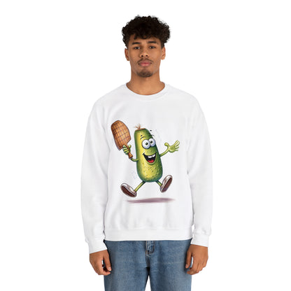 Pickle Player Action: Cartoon Swinging Pickleball Paddle - Sporty Charm - Unisex Heavy Blend™ Crewneck Sweatshirt