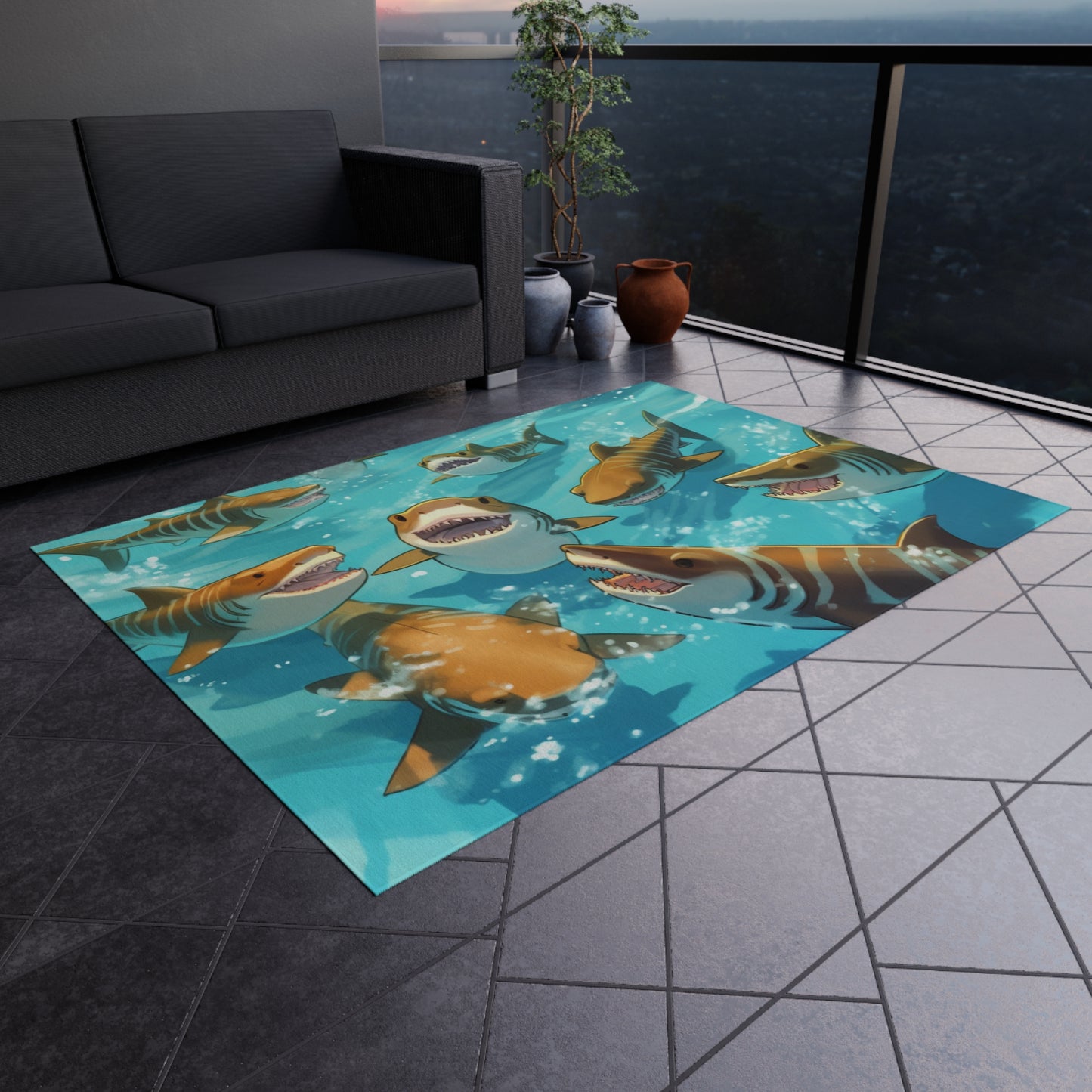 Tiger Shark: Ocean Marine Wildlife - Underwater - Outdoor Rug