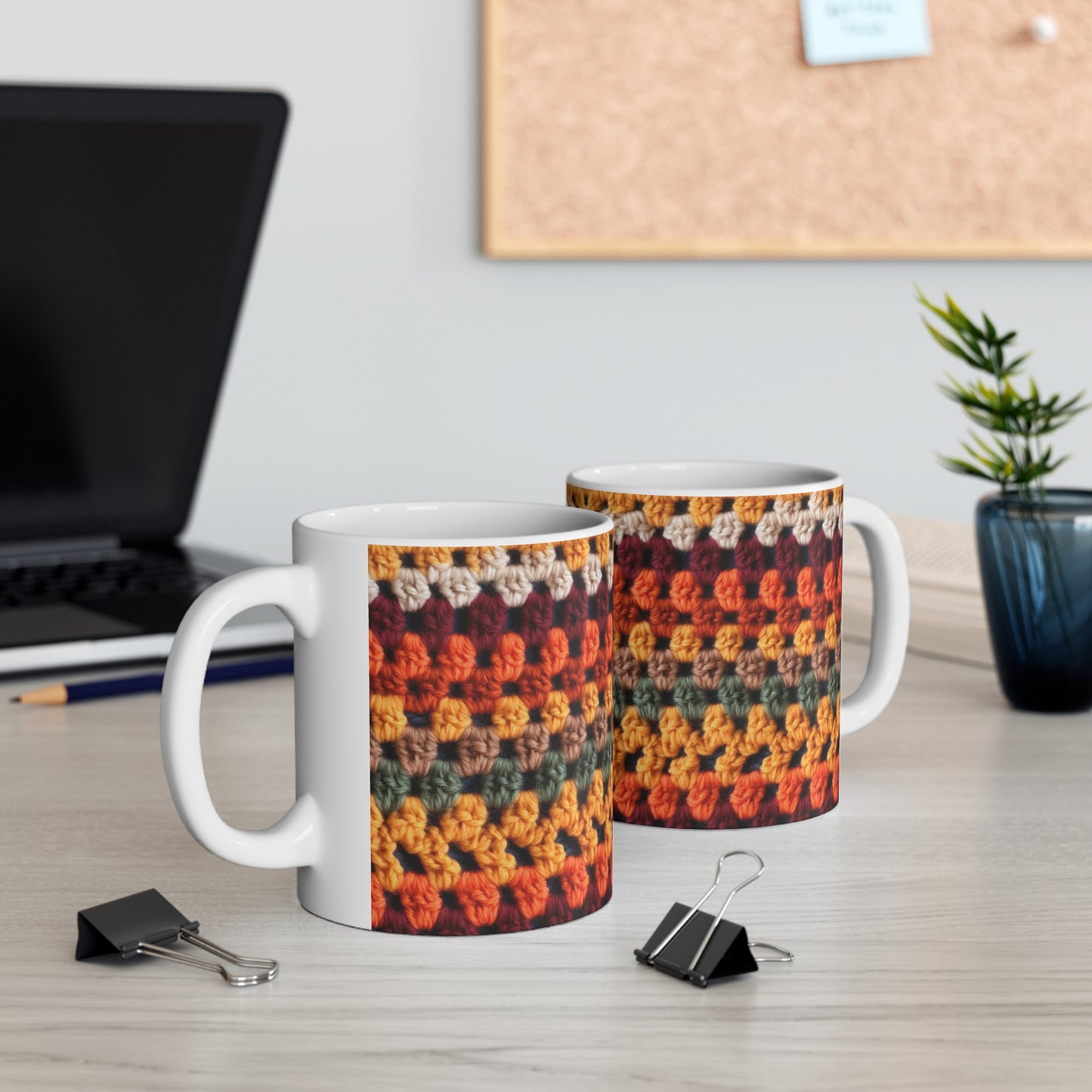 Otoño de Acción de Gracias de crochet: colores de moda clásicos para un look de temporada - Taza de cerámica de 11 oz