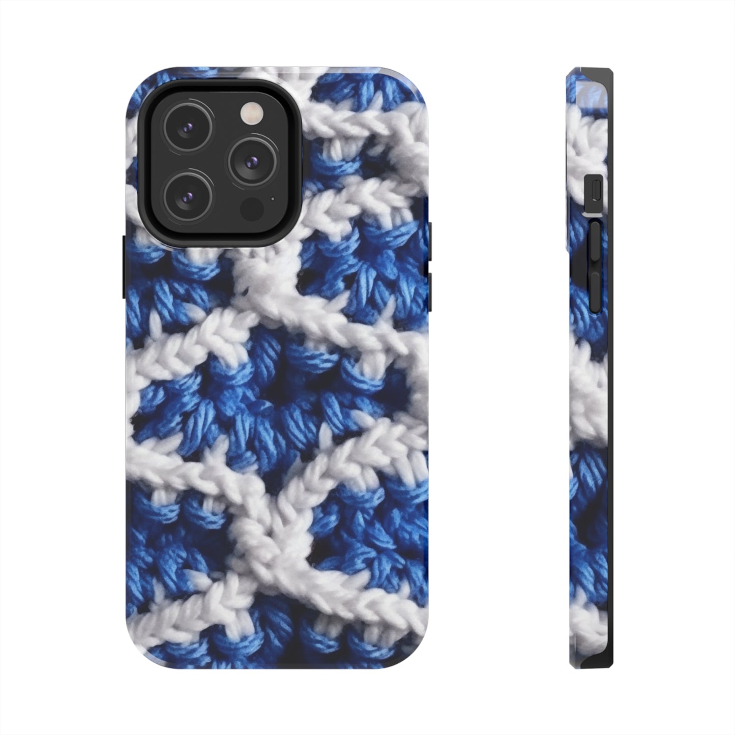 Blueberry Blue Crochet, White Accents, Classic Textured Pattern - Tough Phone Cases