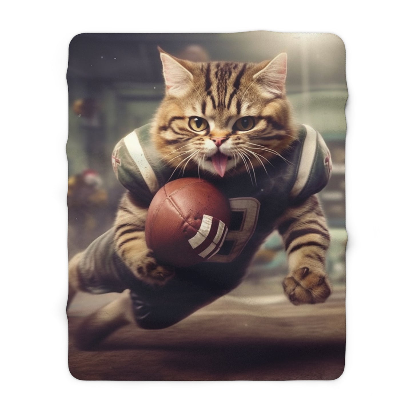 Football Field Felines: スポーツ タックルで得点ゲームのポジションにいる子猫 - シェルパ フリース ブランケット