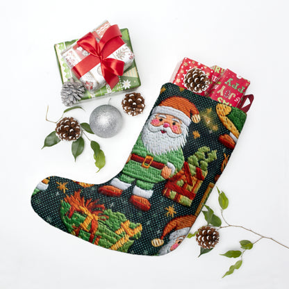 Christmas Santa Claus - Embroidered Presents - Festive Winter Wonderland - Deck the Halls Design - Christmas Stockings