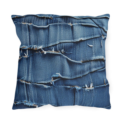 Midnight Blue Distressed Denim: Rugged, Torn & Stylish Design - Outdoor Pillows