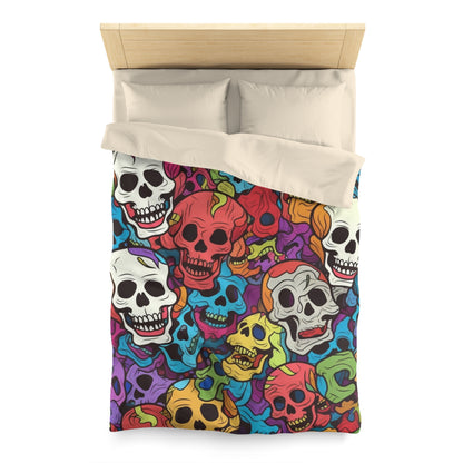 Patrón de cabeza de calavera de arco iris psicodélico, colores vibrantes - Funda nórdica de microfibra 