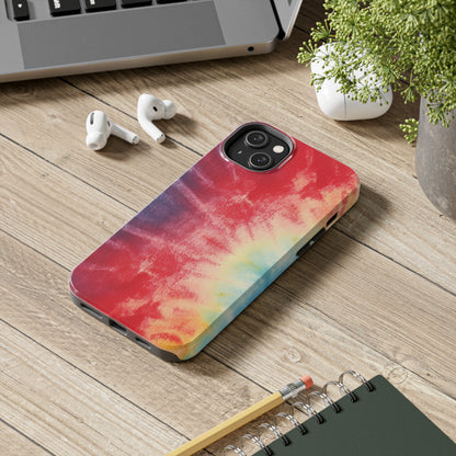 Rainbow Tie-Dye Denim: Vibrant Multi-Color, Fabric Design Spectacle - Tough Phone Cases