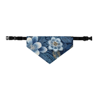 Flower Blossom Embroidery Floral on Denim Style - Pet Bandana Collar