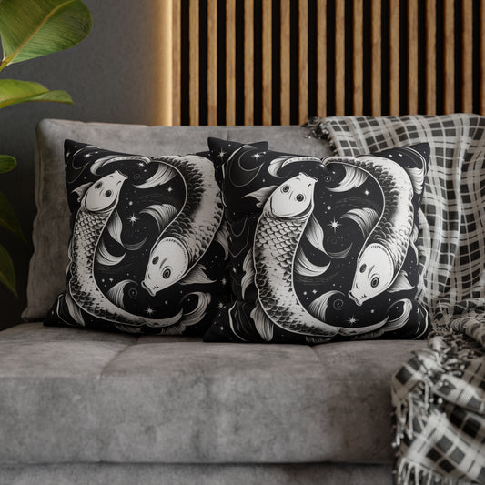 Pisces Zodiac Sign Polyester Square Pillow Case, Double Sided Design